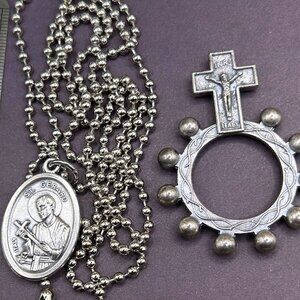 St. Saint Gerard Religious Medal Charm Pendant Chain Necklace & Pocket Rosary